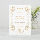 Gouden klokken Scrollwork Ontwerp Wedding Programma (Staand voorkant)