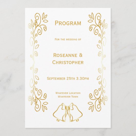 Gouden klokken Scrollwork Ontwerp Wedding Programma (Voorkant)