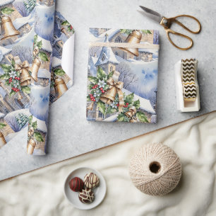 Gouden klokken van kerstdag cadeaupapier