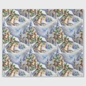 Gouden klokken van kerstdag cadeaupapier (Vlak)