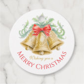 Gouden klokken waterverf groen rood vrolijk kerstf bedankjes labels (Voorkant)