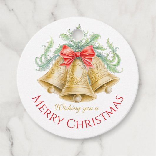 Gouden klokken waterverf groen rood vrolijk kerstf bedankjes labels (Voorkant)