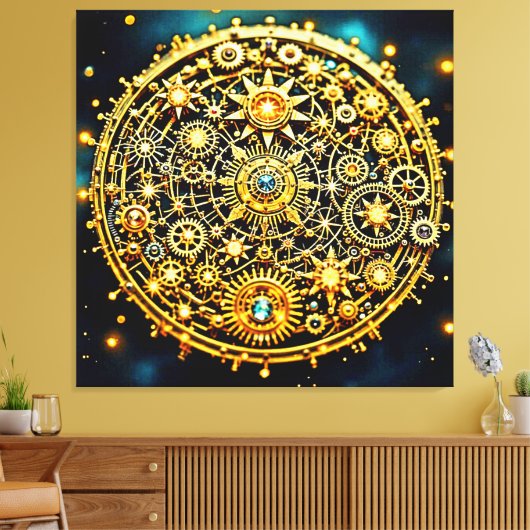 Gouden Klokwerk Hemelse Kunst Canvas Afdruk (Insitu (Woonkamer))