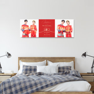 Gouden Knoop Dubbel Geluk Chinees Huwelijks Foto Canvas Afdruk