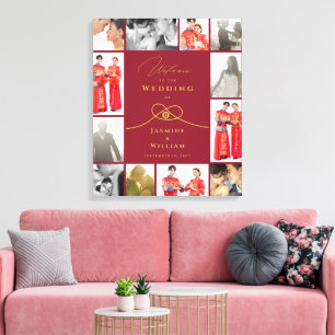 Gouden Knoop Dubbel Geluk Chinees Huwelijks Foto Canvas Afdruk