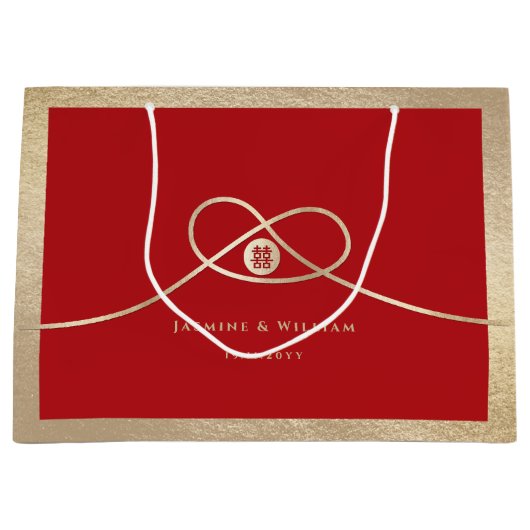 Gouden Knoop Unie Dubbel Geluk Chinese Trouwdag Groot Cadeauzakje (Voorkant)