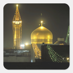 Gouden koepel van het Imam Reza-heiligdomcomplex b Vierkante Sticker