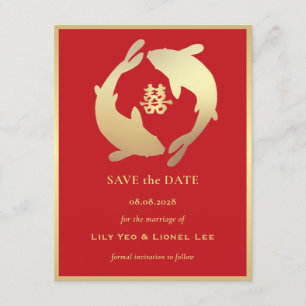 Gouden Koi en Dubbel Geluk   Save the Date Kaart