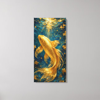 Gouden Koi Sereniteit | Luxe Onderwater Goud Canvas Afdruk