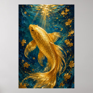 Gouden Koi Sereniteit | Luxe Onderwater Goud Poster