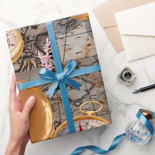 gouden kompas op Antiek piratenkaart Cadeaupapier