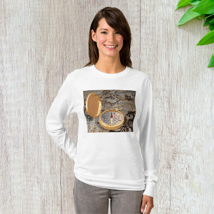 gouden kompas op Antiek piratenkaart T-shirt