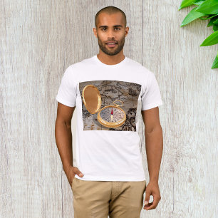  gouden kompas op Antiek piratenkaart T-shirt