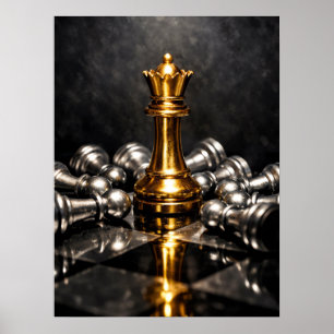 Gouden Koning Schaakstuk – Strategie, Macht & Over Poster