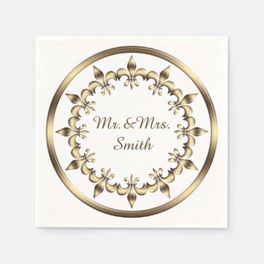 Gouden koninklijke cirkel element. Fleur-de-Lis Servetten (Voorkant)