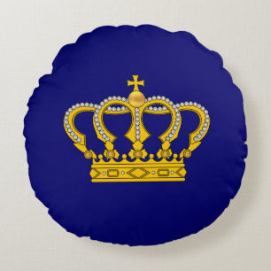 Gouden Koninklijke Kroon op Koninklijk Blauwe Rond Kussen