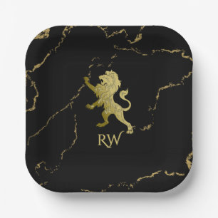Gouden Koninklijke Leeuw Monogram Papieren Bordje