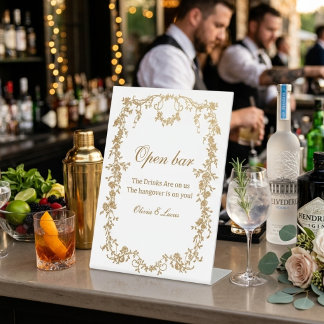 Gouden Koninklijke Witte en Gouden Chic Bloemige B Reclamebord Met Voetstuk