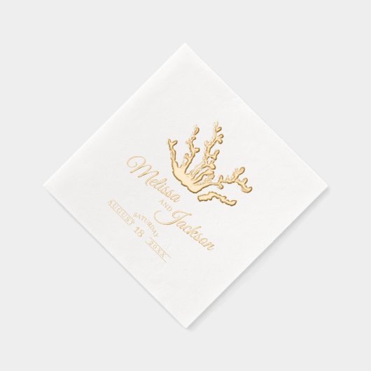 Gouden koraal bruiloft aangepaste naam folie servetten (Rechts)