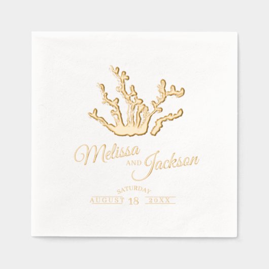 Gouden koraal bruiloft aangepaste naam folie servetten (Voorkant)