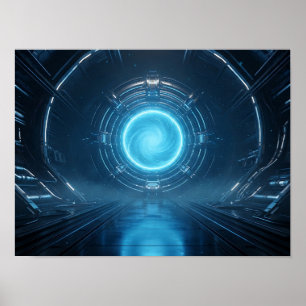 Gouden kosmische vortex op zwarte abstracte achter poster