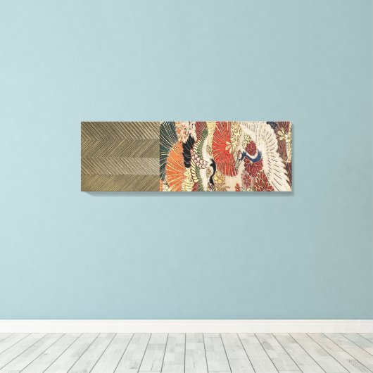 Gouden kraan op Zijde Tapestry Canvas Afdruk (Insitu (Houten vloer))