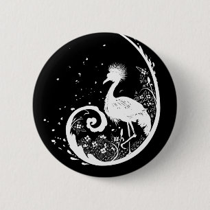 Gouden Kraanvogelsilhouet Ronde Button 5,7 Cm
