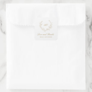 Gouden krans monogram elegante trouw vierkante sticker