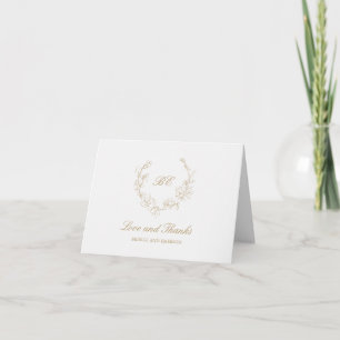 Gouden Krans Monogram Foto Elegante Huwelijk Bedankkaart