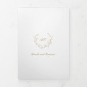 Gouden Krans Monogram QR Code Elegant Huwelijk Drieluik Uitnodiging (Cover)
