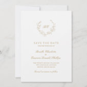 Gouden krans monogram QR-code elegante bruiloft Save The Date (Voorkant)