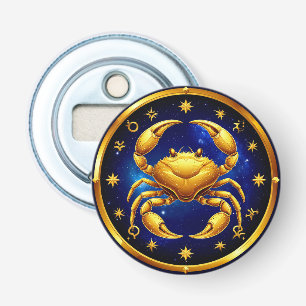 Gouden Kreeft Kosmische Dierenriem Button Flesopener