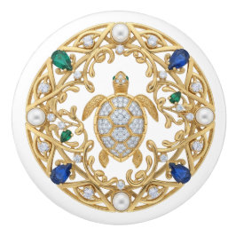 Gouden Kristal Zee Schildpad 2Dgrafische edelsteen Keramische Knop