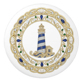 Gouden Kristallen Vuurtoren 2D grafische Zee Licht Keramische Knop