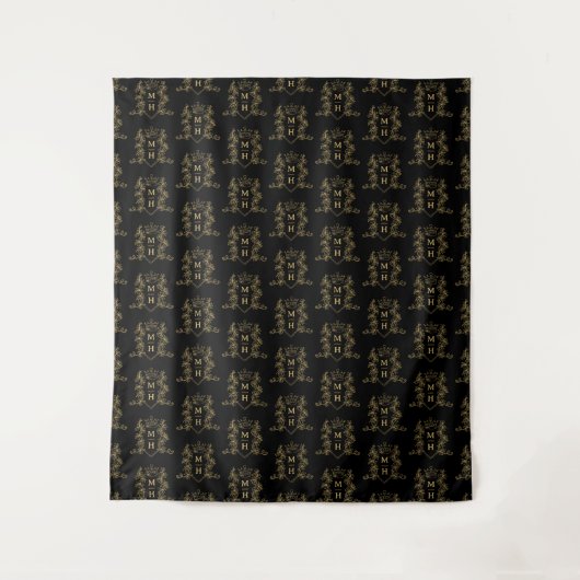 Gouden kroon aangepaste monogram bruiloft achtergr wandkleed (Voorkant)
