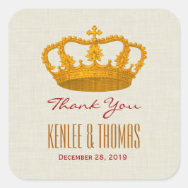 GOUDEN Kroon Dank u bruid bruidegom bruiloft V27 Vierkante Sticker