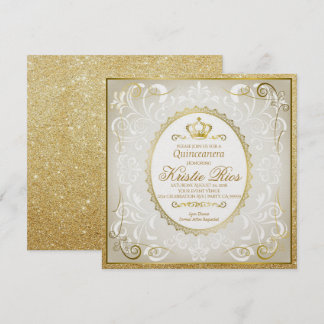 Gouden kroon, elegante, Quinceanera uitnodiging