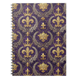 Gouden Kroon Fleur-de-lis Konings Paars Patroonpri Notitieboek