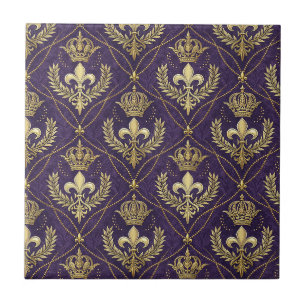 Gouden Kroon Fleur-de-lis Koninklijk Paars Patroon Tegeltje