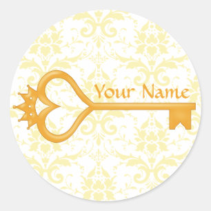Gouden Kroon Hartsleutel Ronde Sticker