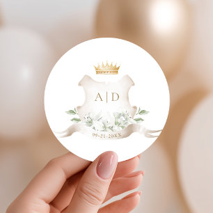 Gouden Kroon Koninklijke Kroon Trouw Monogram Ronde Sticker