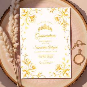 Gouden Kroon Luxe Gouden Bloemige Quinceañera Kaart