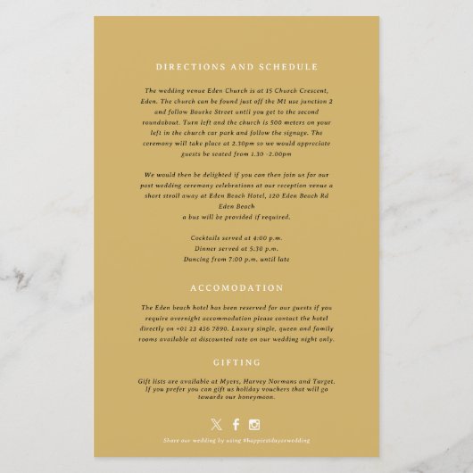 Gouden kroon monogram bruiloft gast informatie (Achterkant)