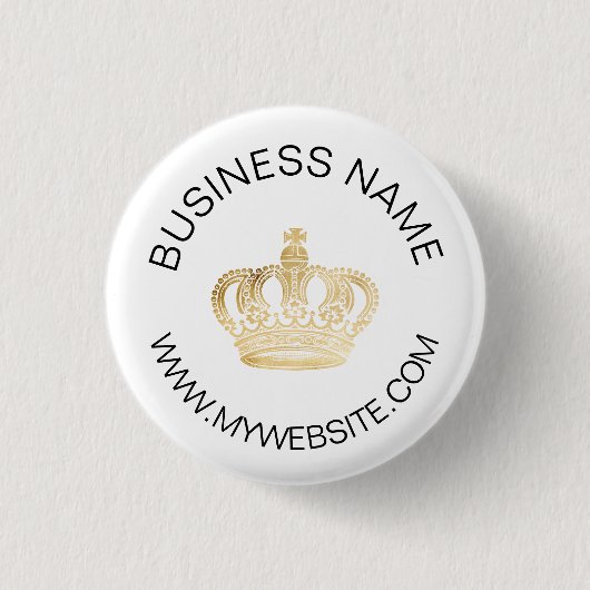 Gouden kroon naam website bedrijf merk kleur ronde button 3,2 cm (Voorkant)