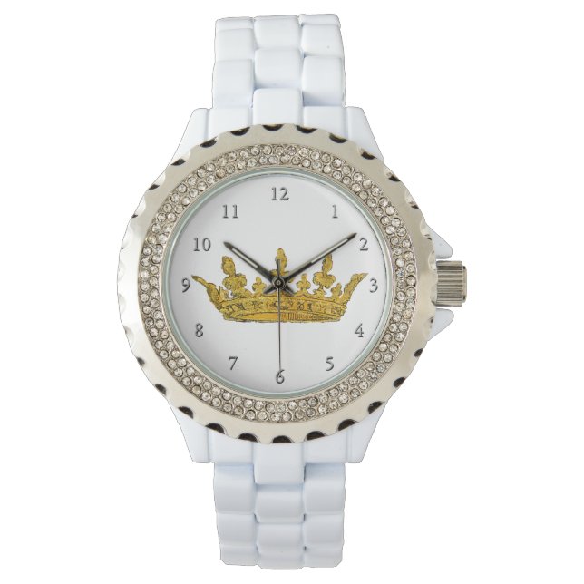 Gouden Kroon Rhinestone Horloge (Voorkant)
