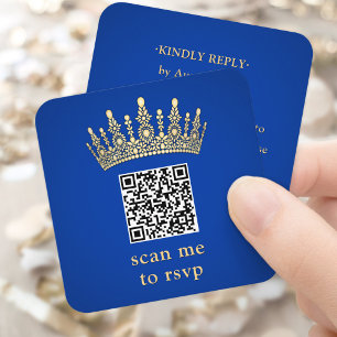 Gouden Kroon Royal Blauw Quinceañera Scan Mij QR R Informatiekaartje