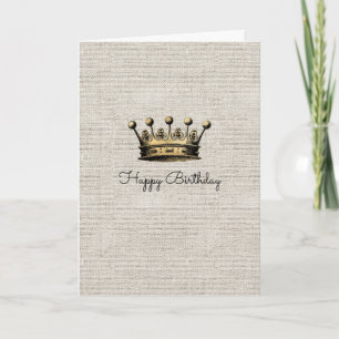  gouden kroon Royal Linen Chic Verjaardag Kaart