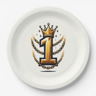 Gouden Kroonketting Drip 1 #1 1e Verjaardagsfeestj Papieren Bordje