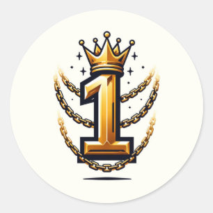 Gouden Kroonketting Drip 1 #1 1e Verjaardagsfeestj Ronde Sticker