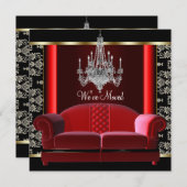 Gouden kroonluchter Black Damask Adreswijziging Aankondiging (Voorkant / Achterkant)